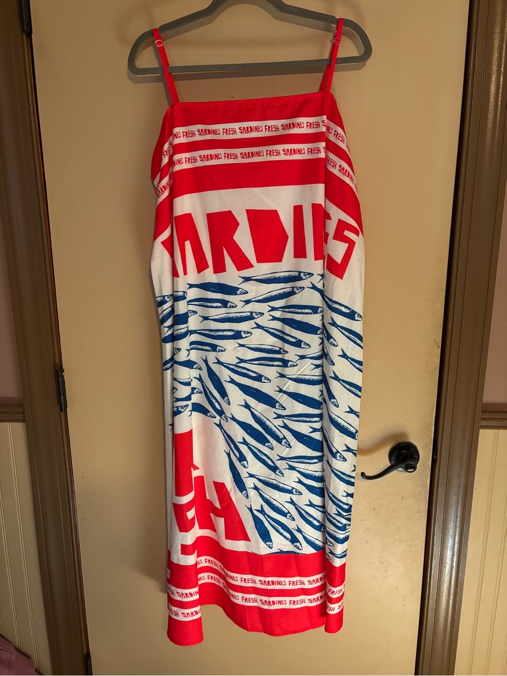 Sardines Print Maxi Dress - Red, White & Blue